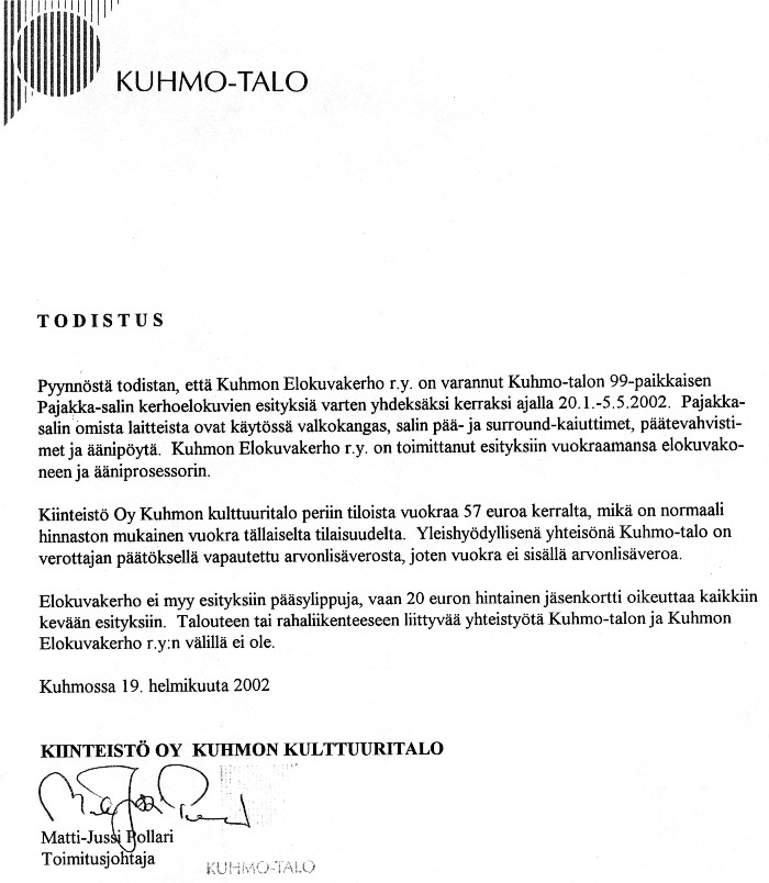 Kulttuuritalon todistus